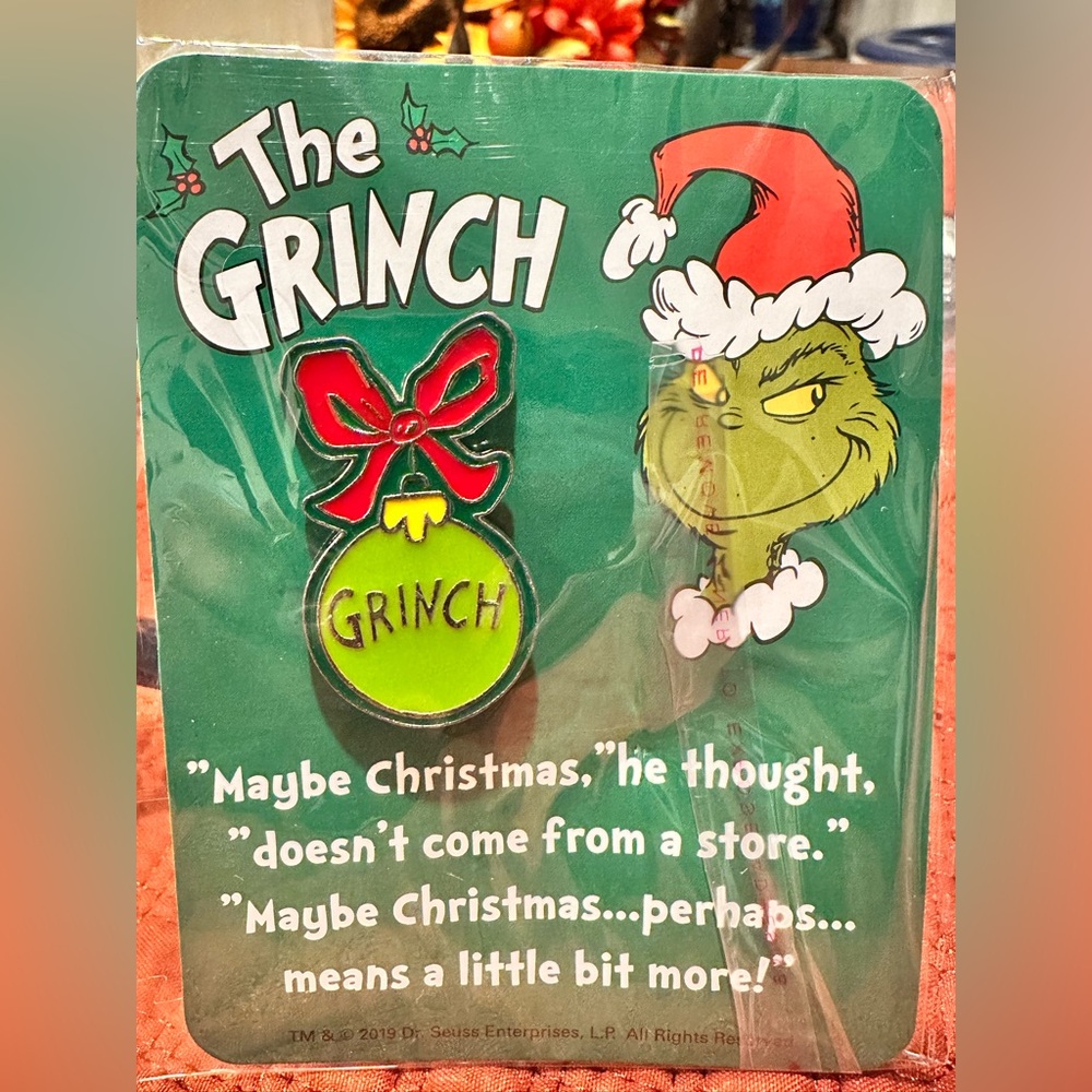 Grinch Christmas Brooch with Red and Green Accents